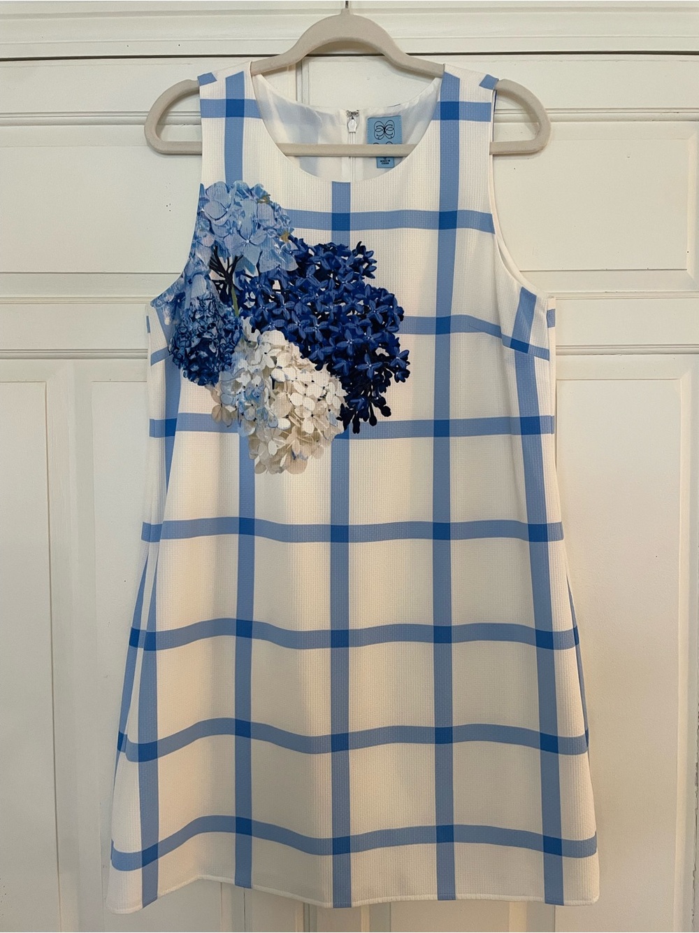 CeCe Hydrangea Print Summer Shift Dress, Sleeveless, Blue & White SIZE 12 - Picture 3 of 13